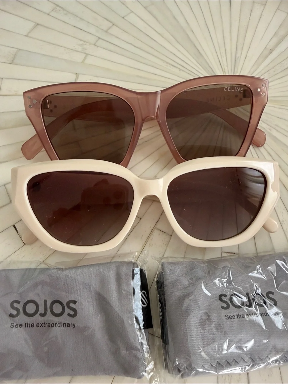 Bundle of Pink Cat-Eye Sunglasses & Sojos Cream Cat-Eye Sunglasses Set